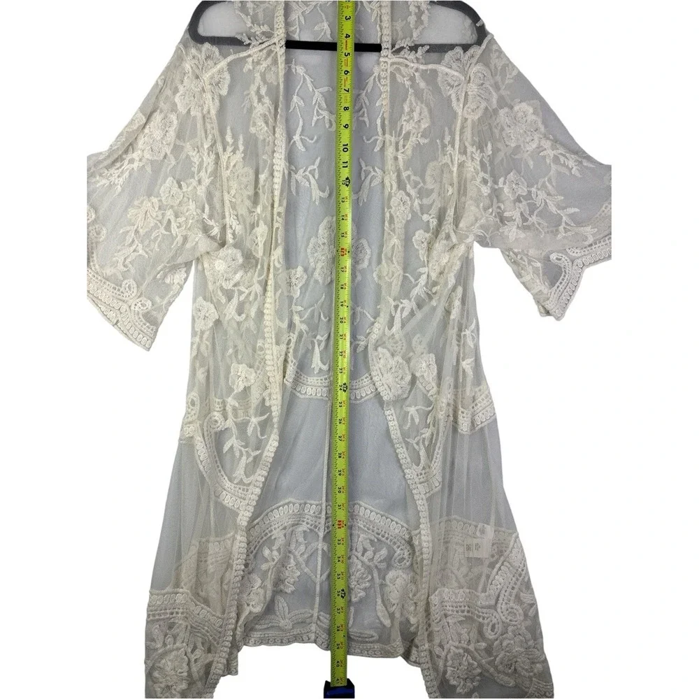 Adiva Cream Sheer Floral Lace Kimono‎ Robe